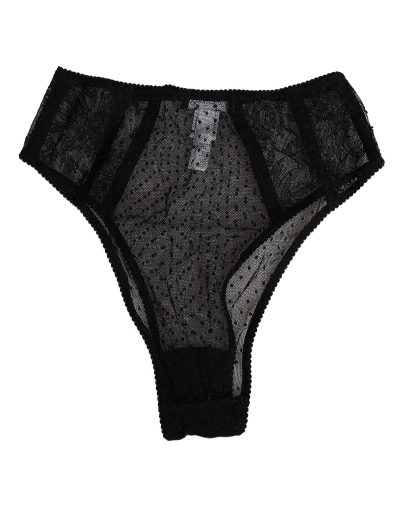 Dolce & Gabbana Black Lace Polka Dot Mesh High Waist Underwear