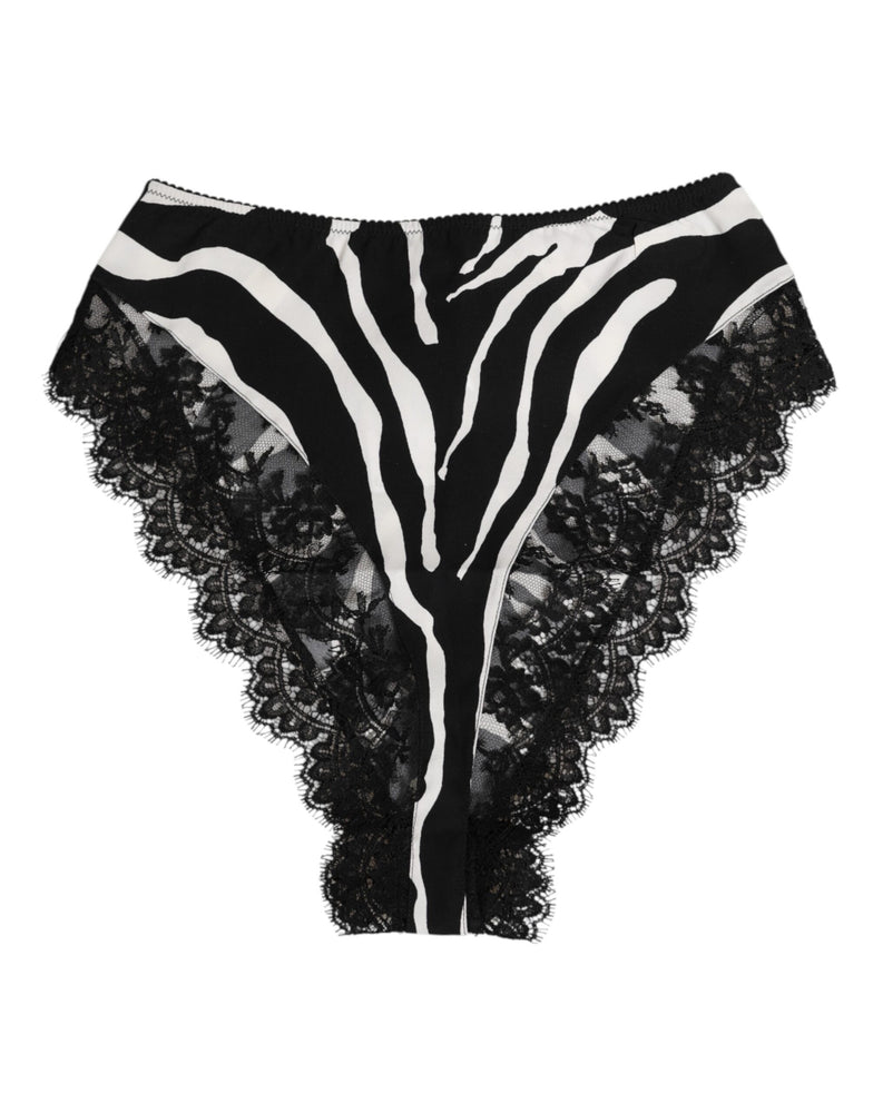 Dolce & Gabbana Black Silk Zebra Print Lace High Waist Underwear