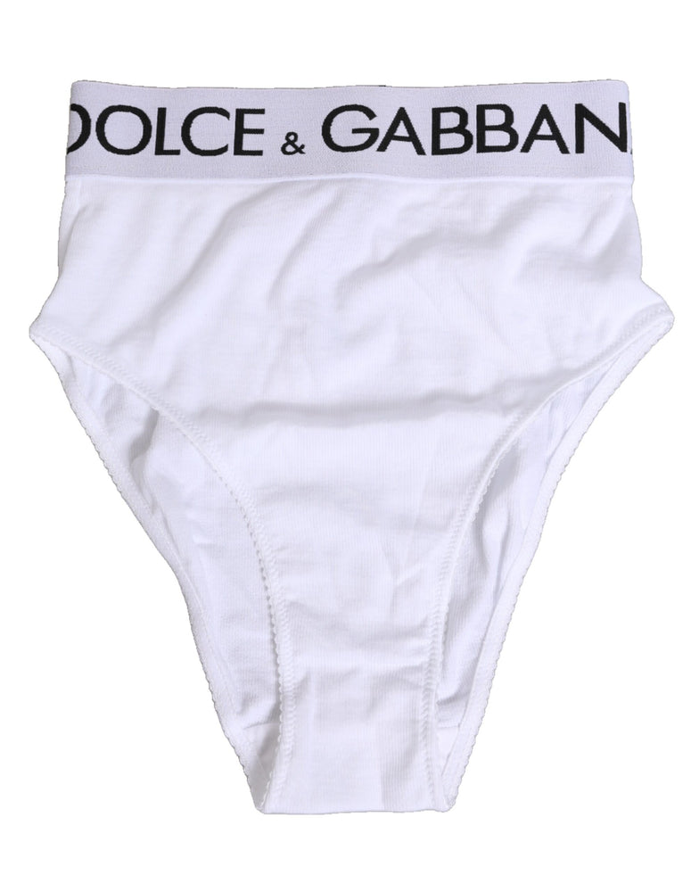 Dolce & Gabbana White Cotton Stretch High Waist Panty Underwear