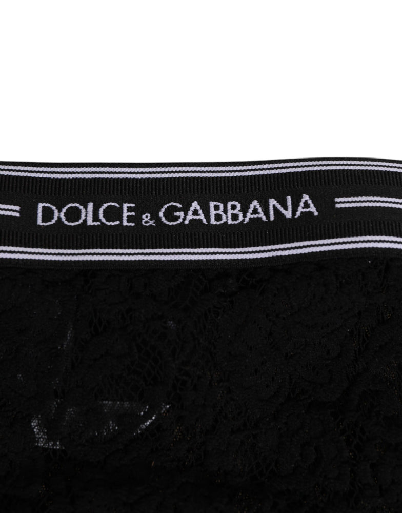 Dolce & Gabbana Black Lace Slip Brief Logo Waistband Underwear
