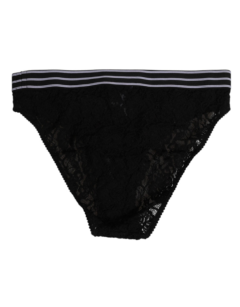 Dolce & Gabbana Black Lace Slip Brief Logo Waistband Underwear