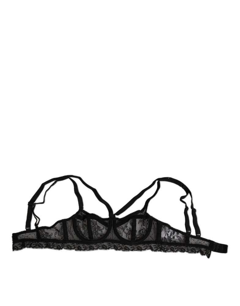 Dolce & Gabbana Black Floral Lace Nylon Balconcino Bra Underwear
