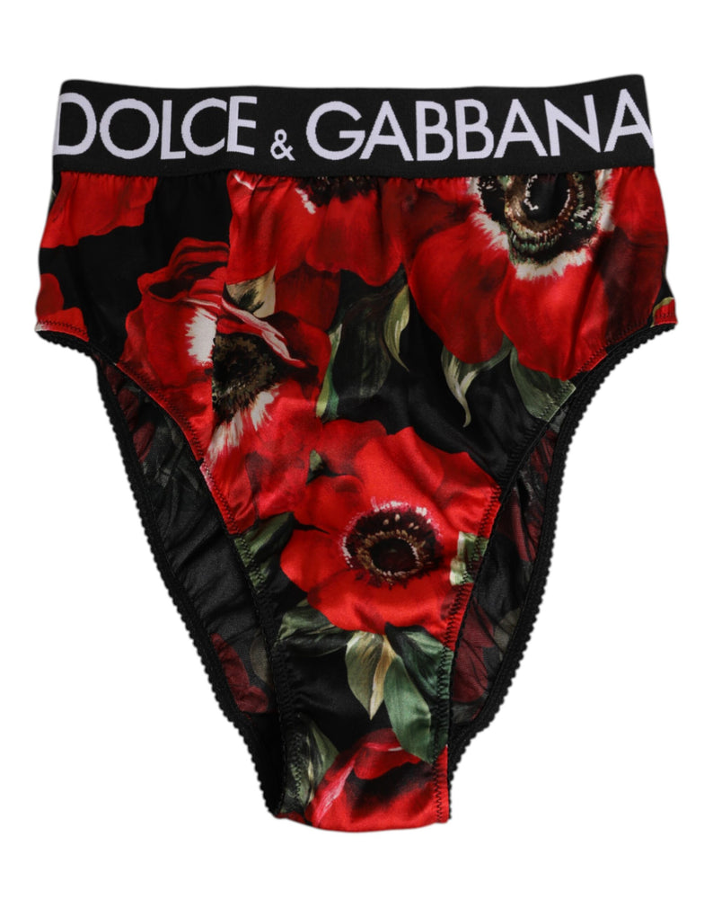 Dolce & Gabbana Black Floral Print High Waist Panty Underwear