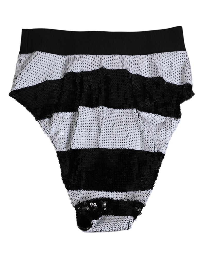 Dolce & Gabbana Black White Sequin High Waist Panty Underwear