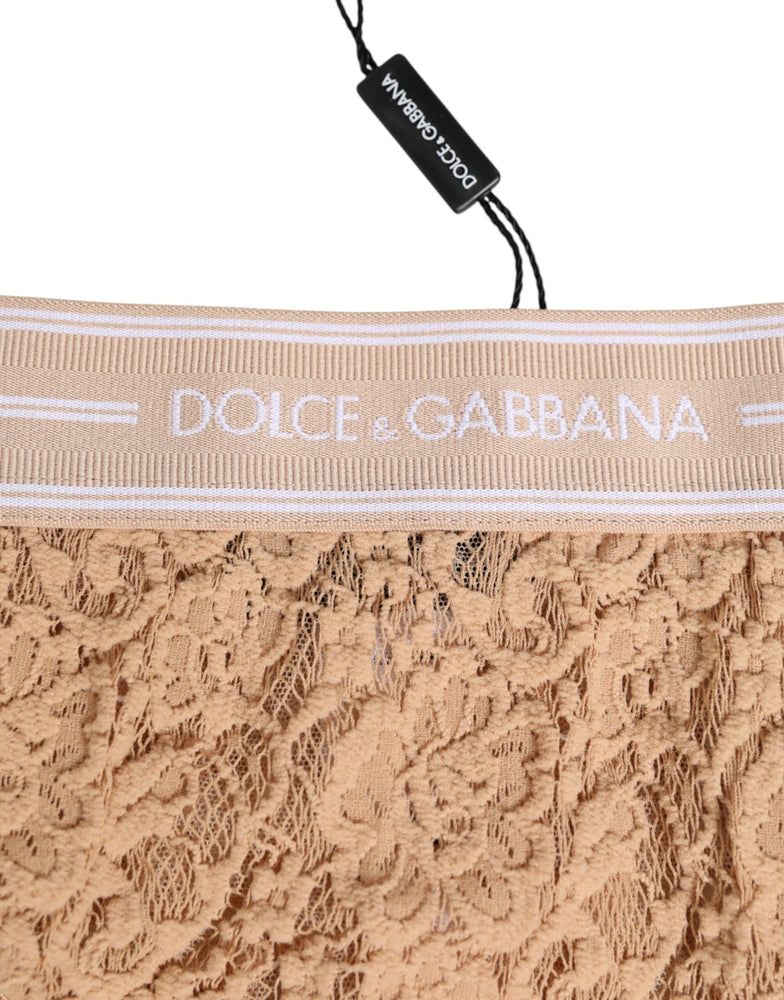 Dolce & Gabbana Beige Lace Nylon High Waist Panty Underwear