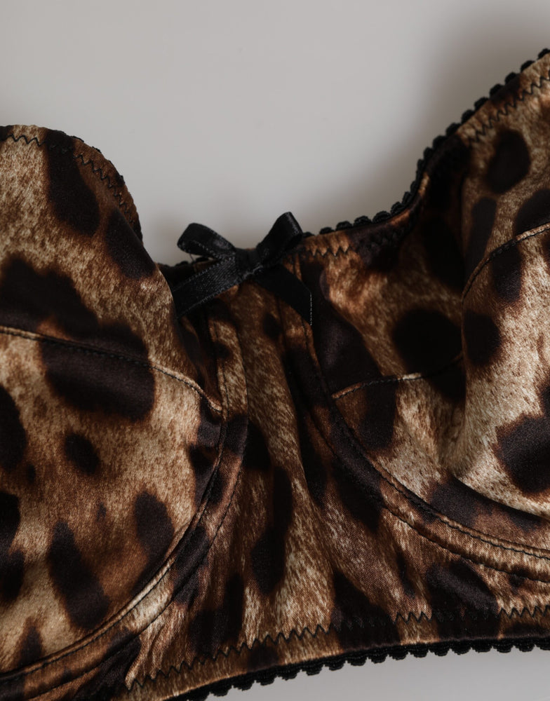 Dolce & Gabbana Brown Leopard Silk Balconnet Bra Underwear