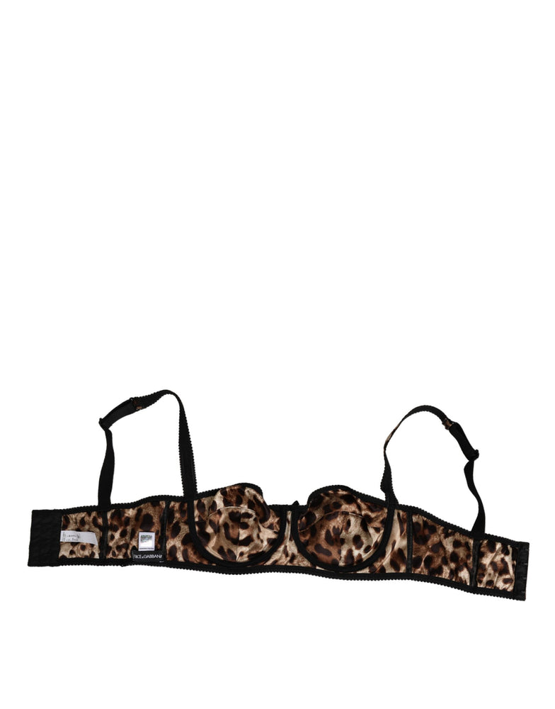 Dolce & Gabbana Brown Leopard Silk Balconnet Bra Underwear