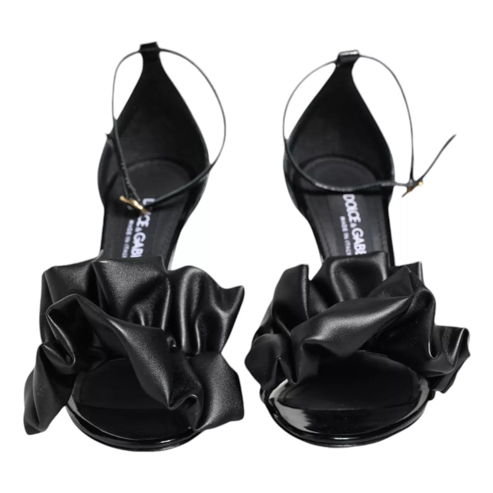 Dolce & Gabbana Black Leather Ankle Strap Heel Sandals Shoes
