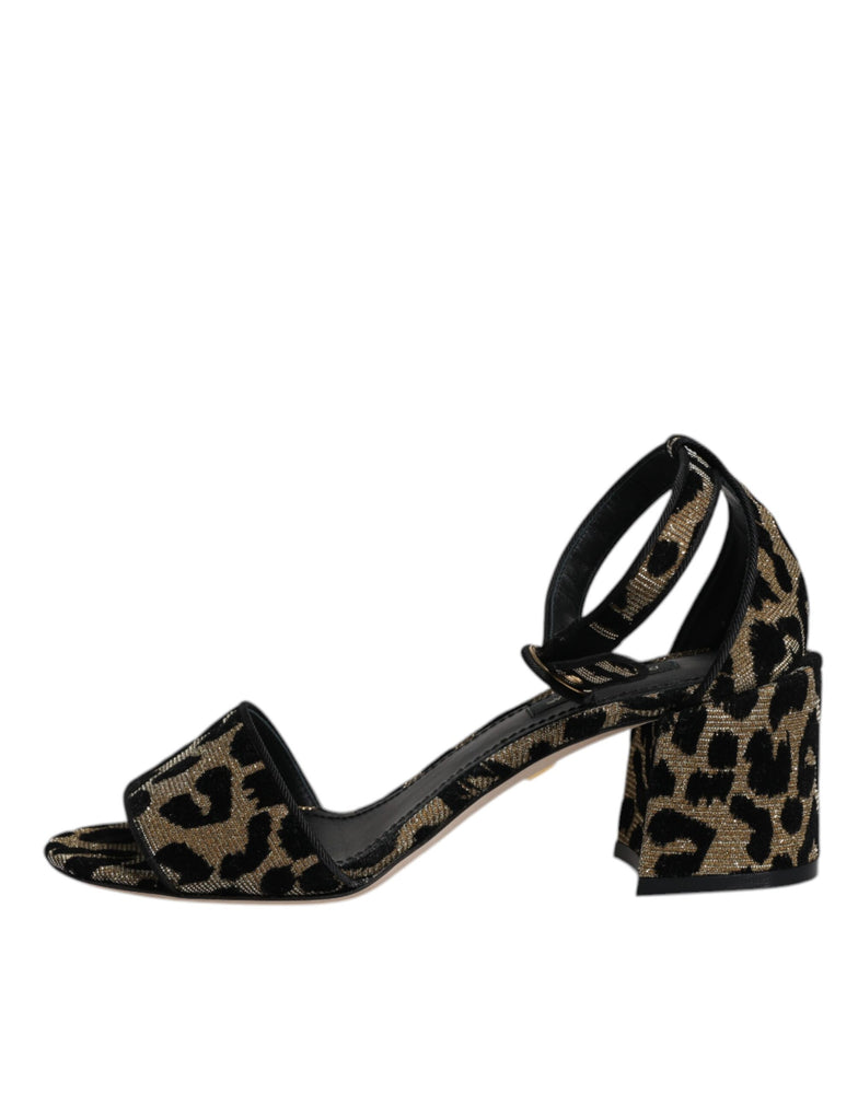Dolce & Gabbana Gold Leopard Ankle Strap Heels Sandals Shoes