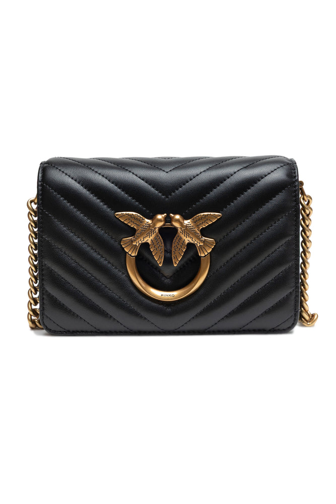 PINKO Black Leather Love Click Mini Shoulder Bag