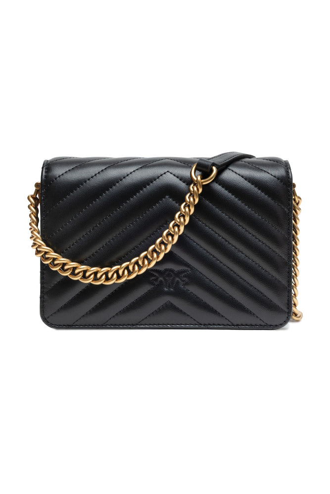 PINKO Black Leather Love Click Mini Shoulder Bag