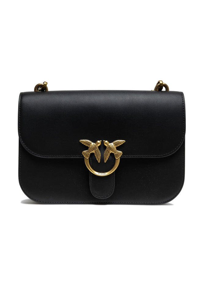 PINKO Black Leather Love Bell Classic Shoulder Bag