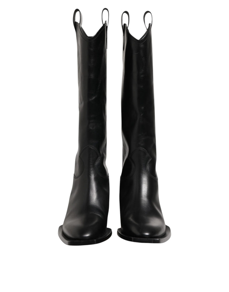 Dolce & Gabbana Black Leather Over The Calf Biker Boots Shoes