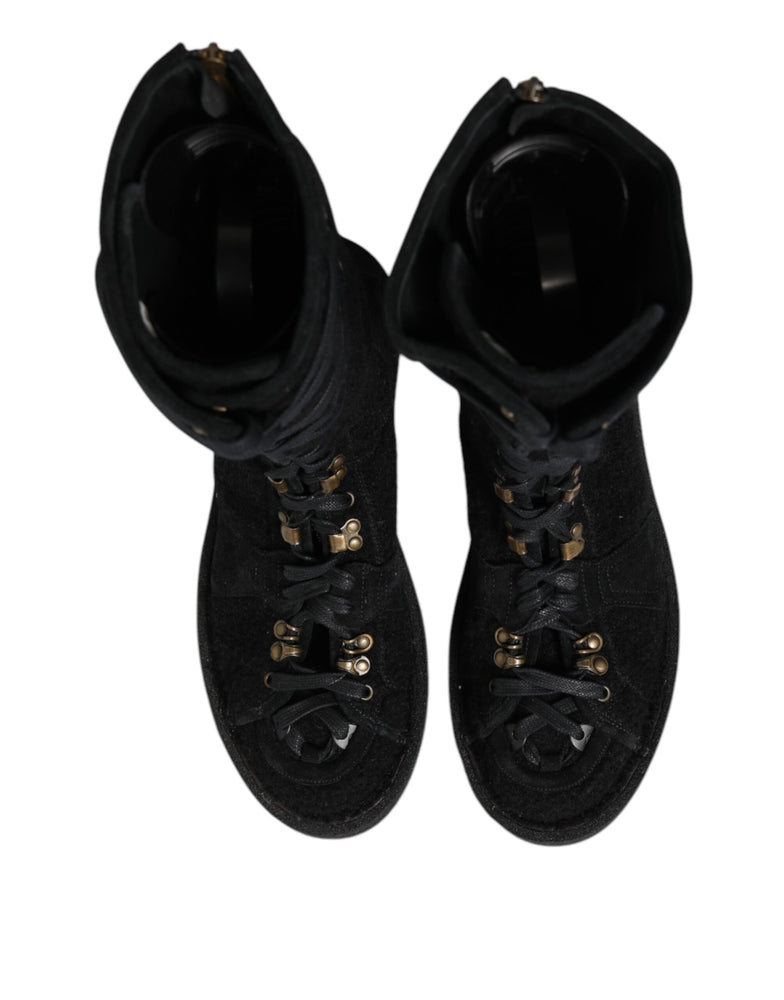 Dolce & Gabbana Black Alpaca Wool Suede Mid Calf Boots Shoes