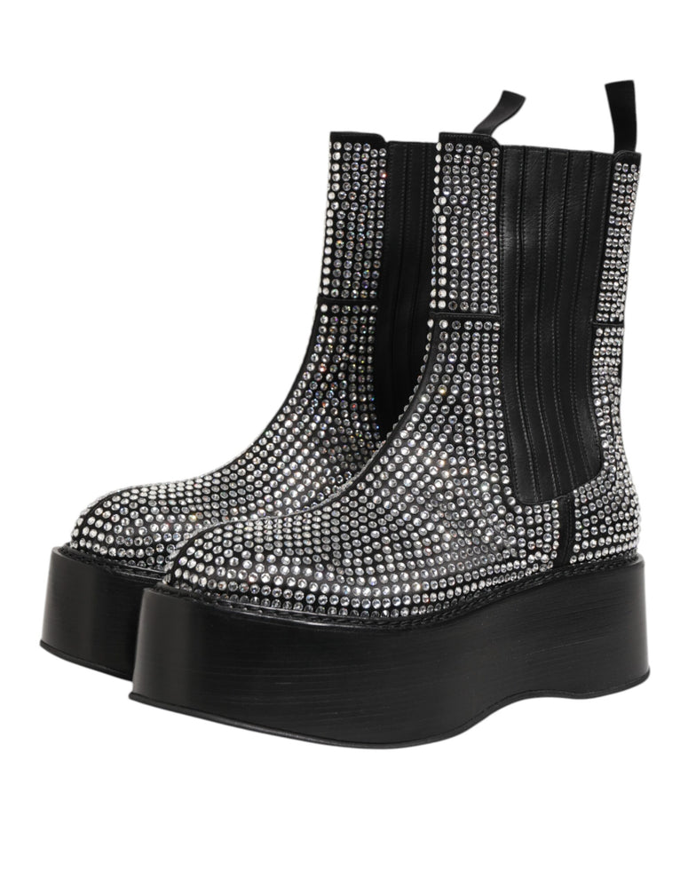 Dolce & Gabbana Black Crystal Strass Mid Calf Short Boots  Shoes
