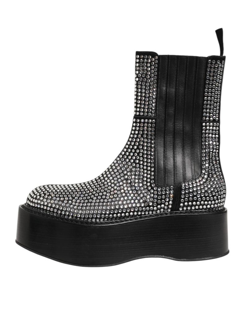 Dolce & Gabbana Black Crystal Strass Mid Calf Short Boots  Shoes