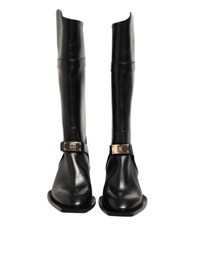 Dolce & Gabbana Black Logo Plaque Over The Calf Boot Shoes