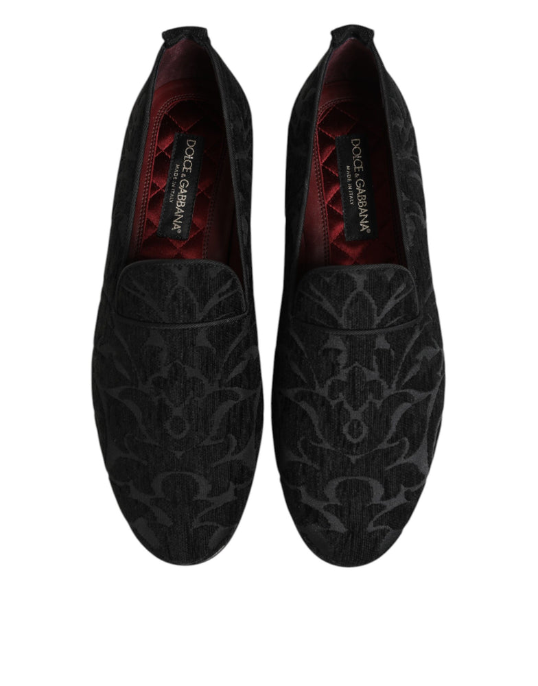 Dolce & Gabbana Black Brocade Loafers Slip On Men Dress Shoes