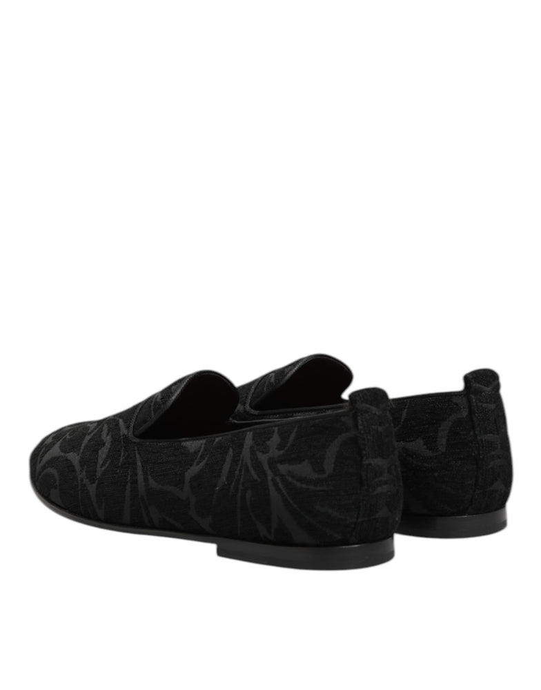 Dolce & Gabbana Black Brocade Loafers Slip On Men Dress Shoes