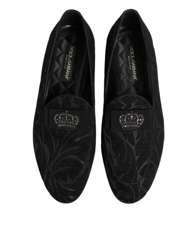 Dolce & Gabbana Black Brocade Crown Loafers Dress Shoes