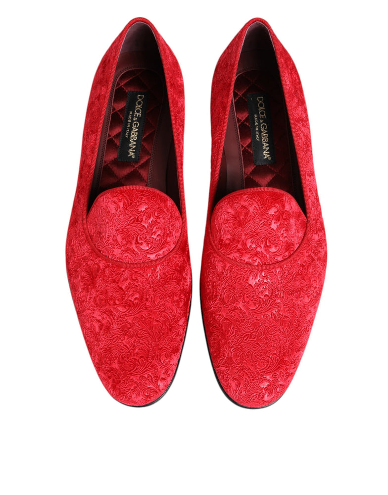 Dolce & Gabbana Red Jacquard Loafers Formal Men Dress Shoes