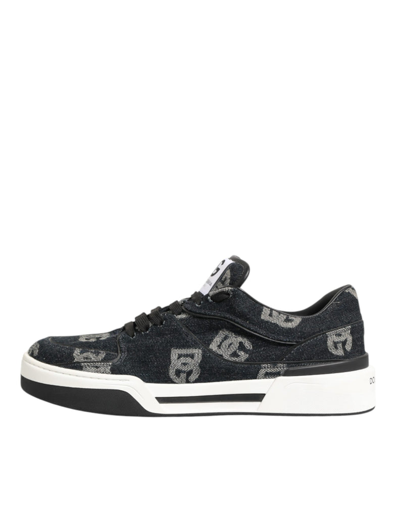 Dolce & Gabbana Blue Cotton Denim Logo Low Top Sneakers Shoes
