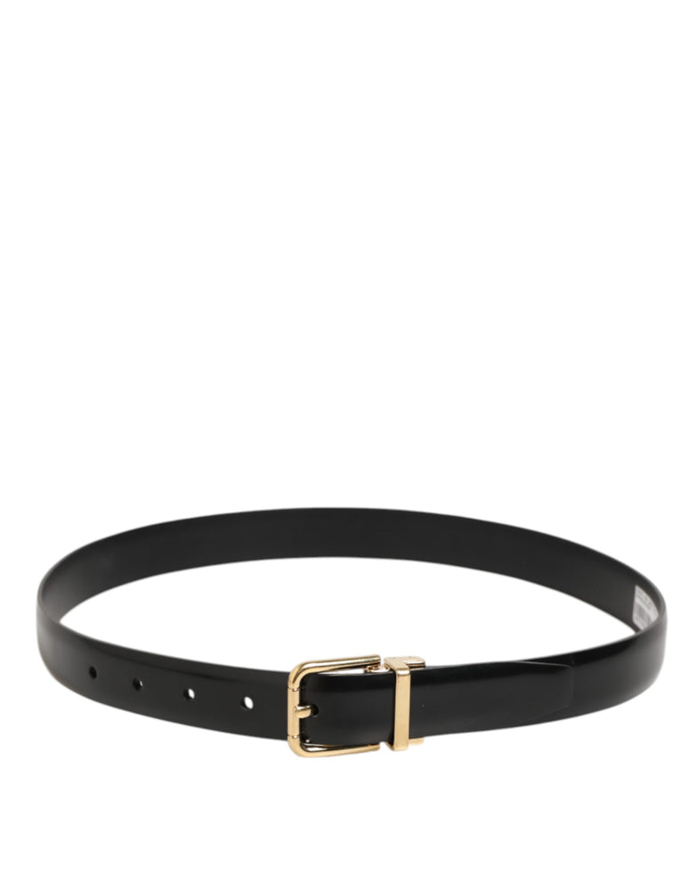Dolce & Gabbana Black Classic Leather Gold-Tone Buckle Belt