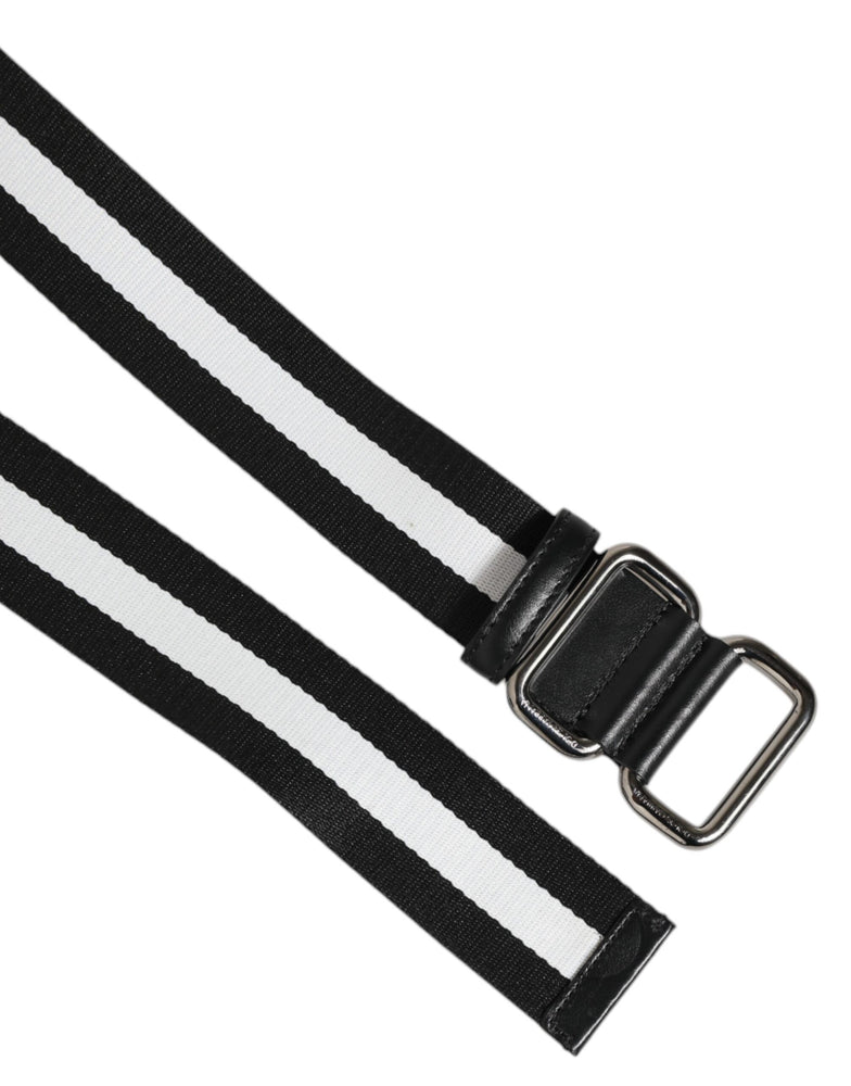 Dolce & Gabbana Black White Striped Metal Buckle Men Belt