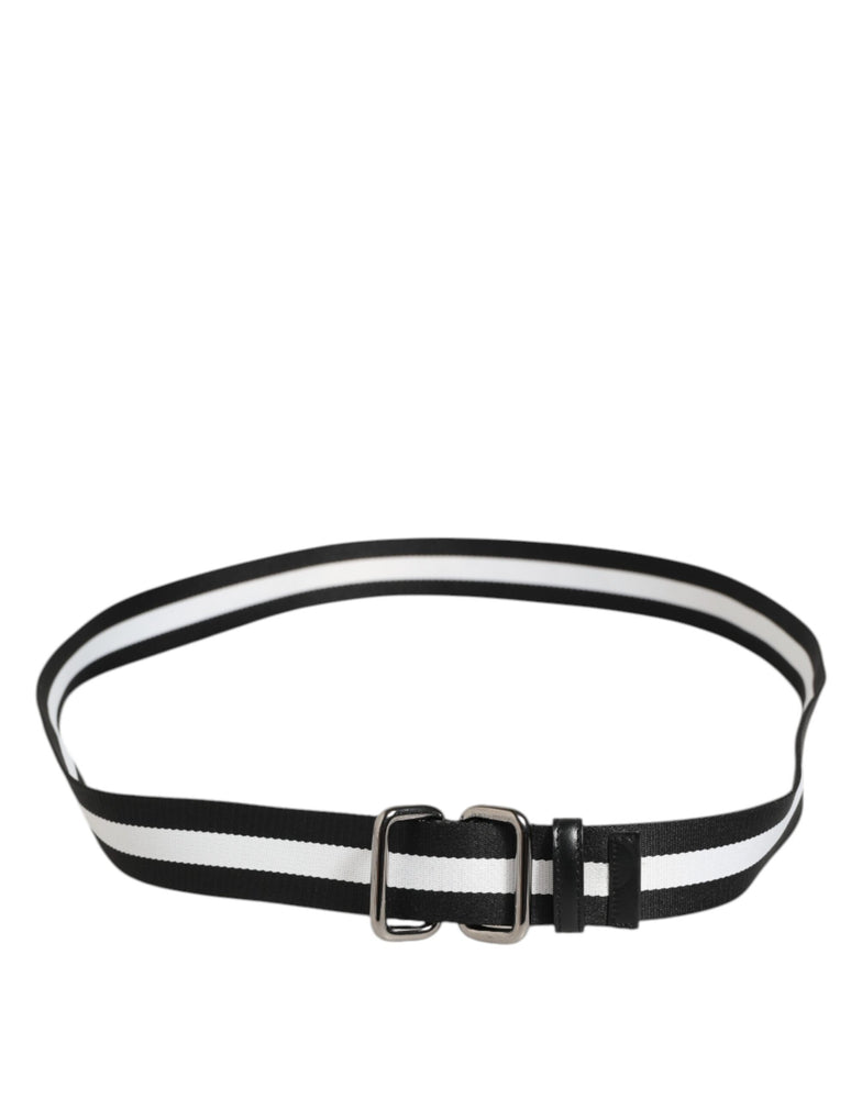 Dolce & Gabbana Black White Striped Metal Buckle Men Belt
