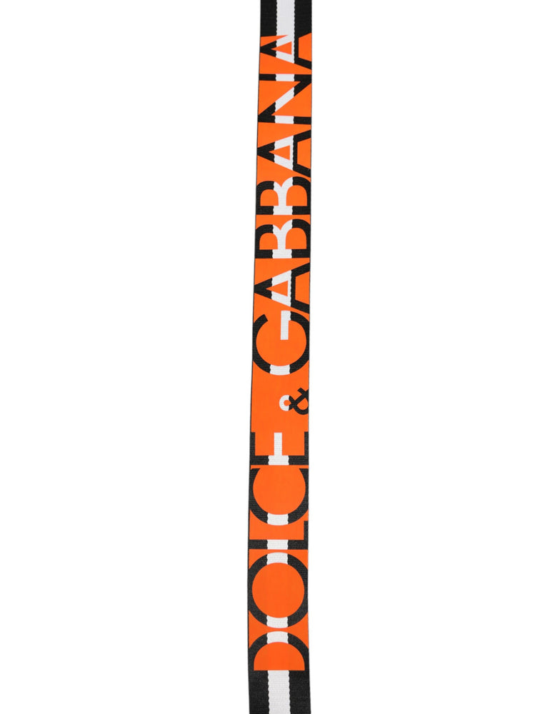 Dolce & Gabbana Black White Striped Logo Metal Buckle Belt