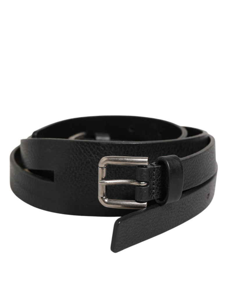 Dolce & Gabbana Black Double Strap Leather Gold Buckle Belt