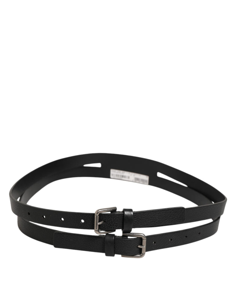 Dolce & Gabbana Black Double Strap Leather Gold Buckle Belt