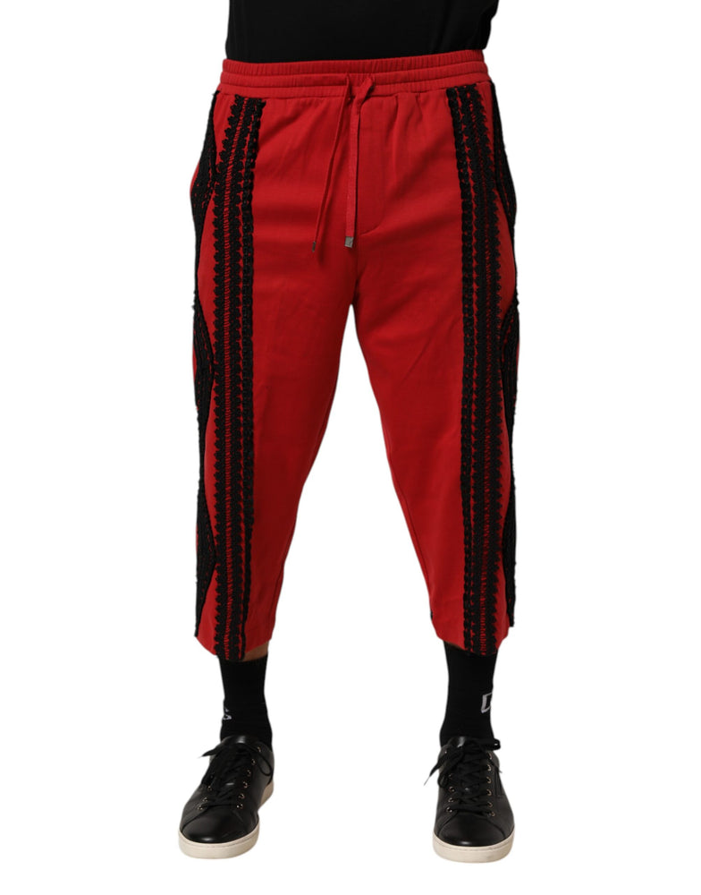 Dolce & Gabbana Red Embroidered Casual Cropped Trouser Pants