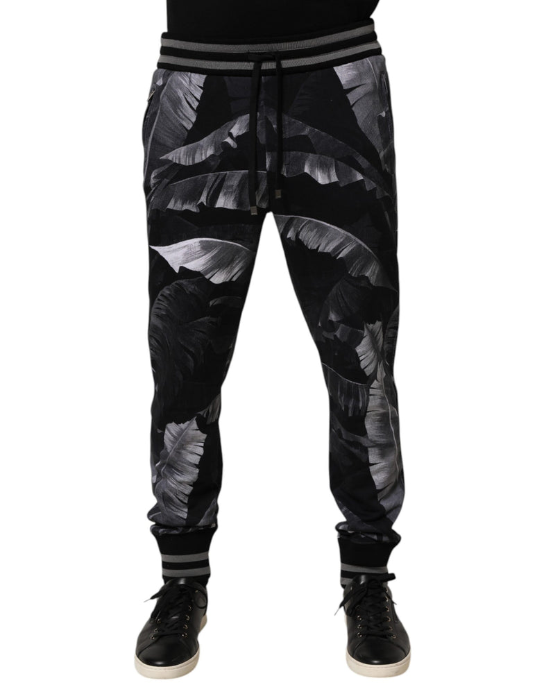 Dolce & Gabbana Black Banana Leaf Cotton Jogger Trouser Pants