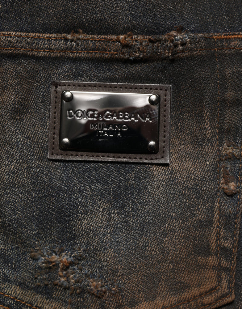 Dolce & Gabbana Black Cotton Skinny Tattered Men Denim Jeans