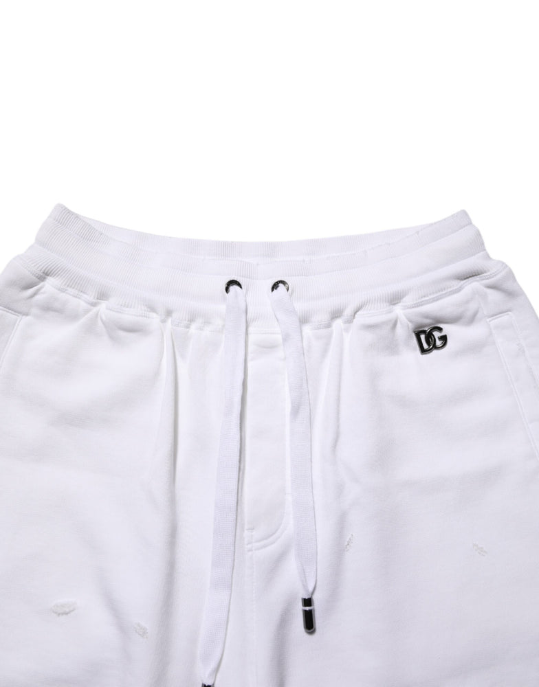 Dolce & Gabbana White Cotton Ripped Bermuda Sweatpants Shorts