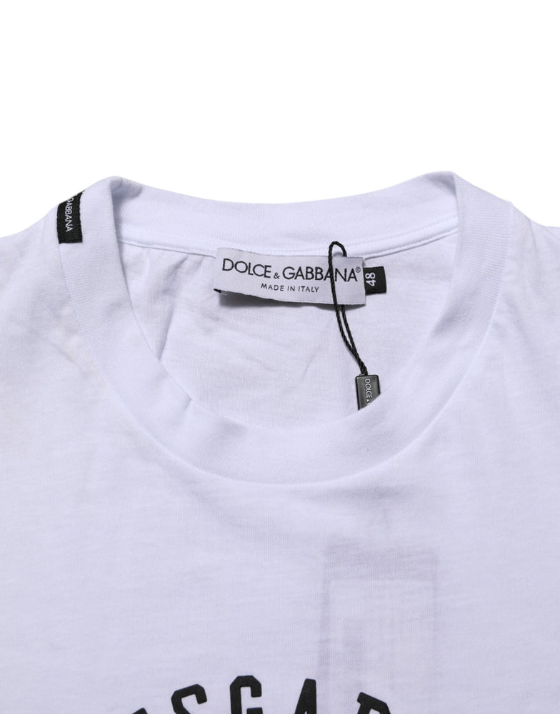Dolce & Gabbana White Cotton Logo Print Crew Neck T-shirt