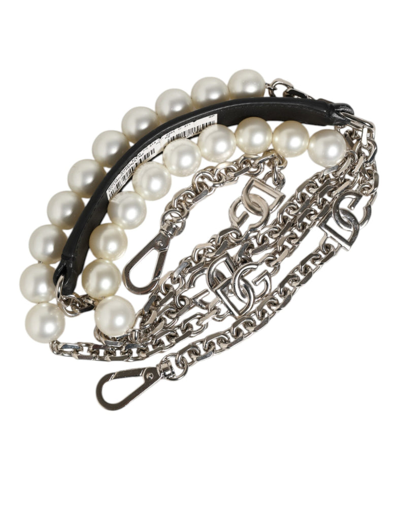 Dolce & Gabbana Black Leather Pearl Chain Bag Accessory Shoulder Strap