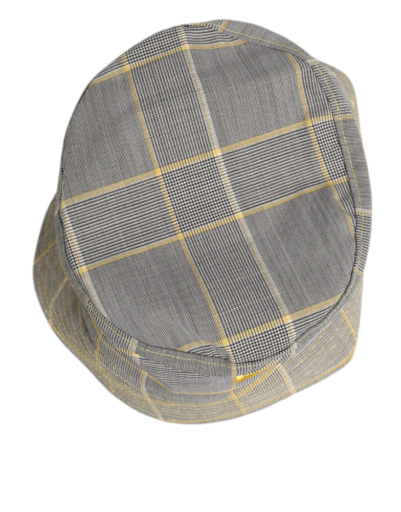 Dolce & Gabbana Gray Yellow Wool Blend Plaid Bucket Cap Men Hat