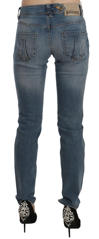 John Galliano Blue Washed Mid Waist Skinny Casual Denim Pants