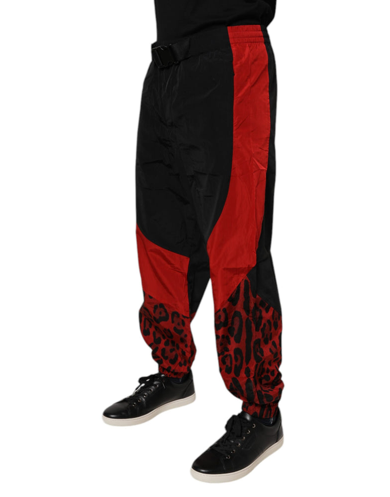 Dolce & Gabbana Black Red Leopard Print Nylon Jogger Pants