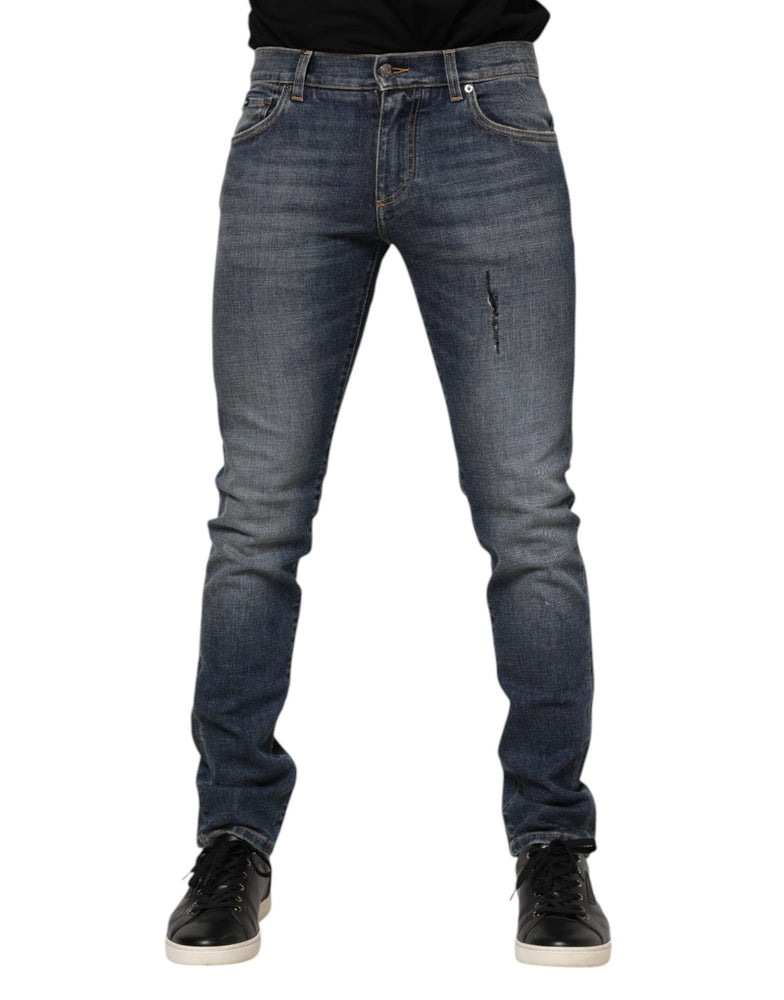 Dolce & Gabbana Blue Washed Cotton Skinny Men Denim Jeans