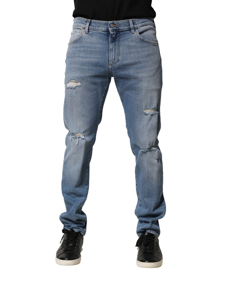 Dolce & Gabbana Blue Distressed Cotton Slim Men Denim Jeans