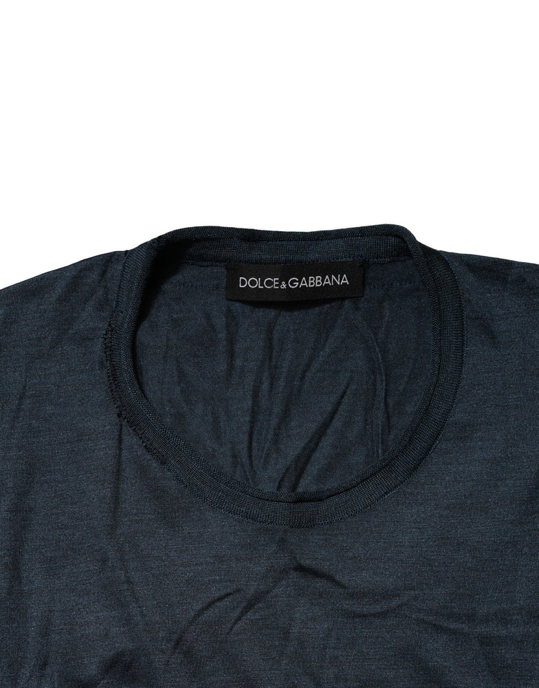 Dolce & Gabbana Blue Silk Crew Neck Short Sleeves Men T-Shirt