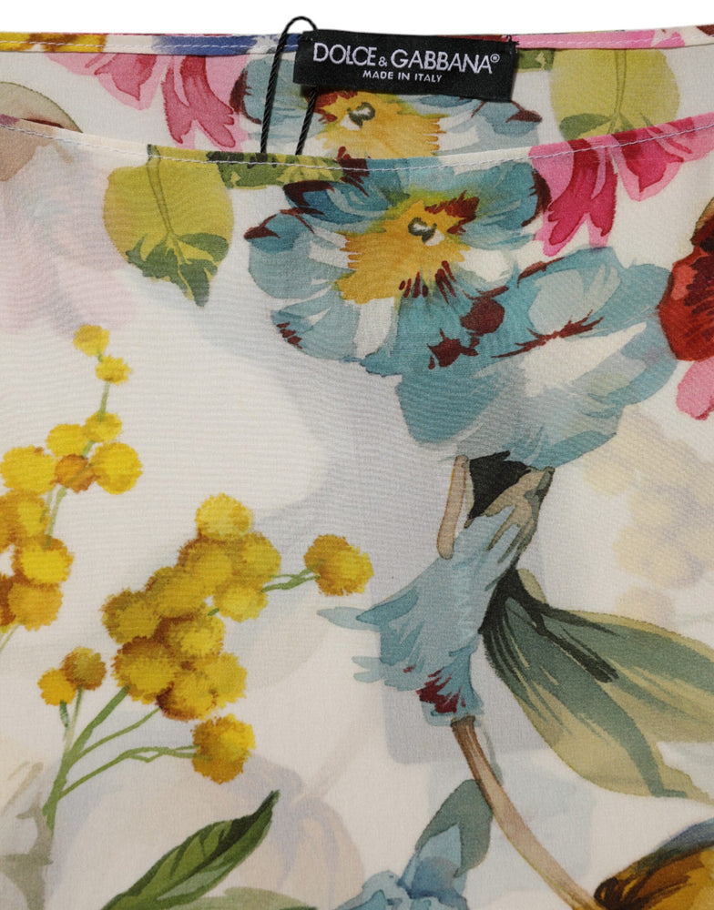 Dolce & Gabbana White Floral Print Silk Sheath LongGown Dress