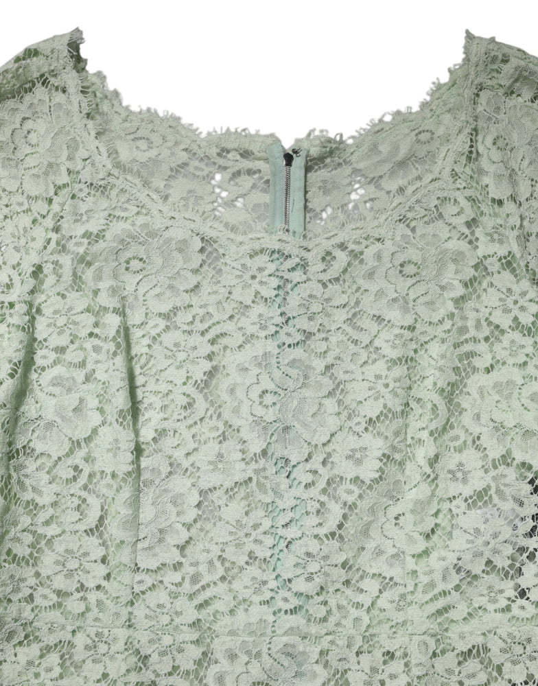 Dolce & Gabbana Mint Green Floral Lace Trim Midi Dress