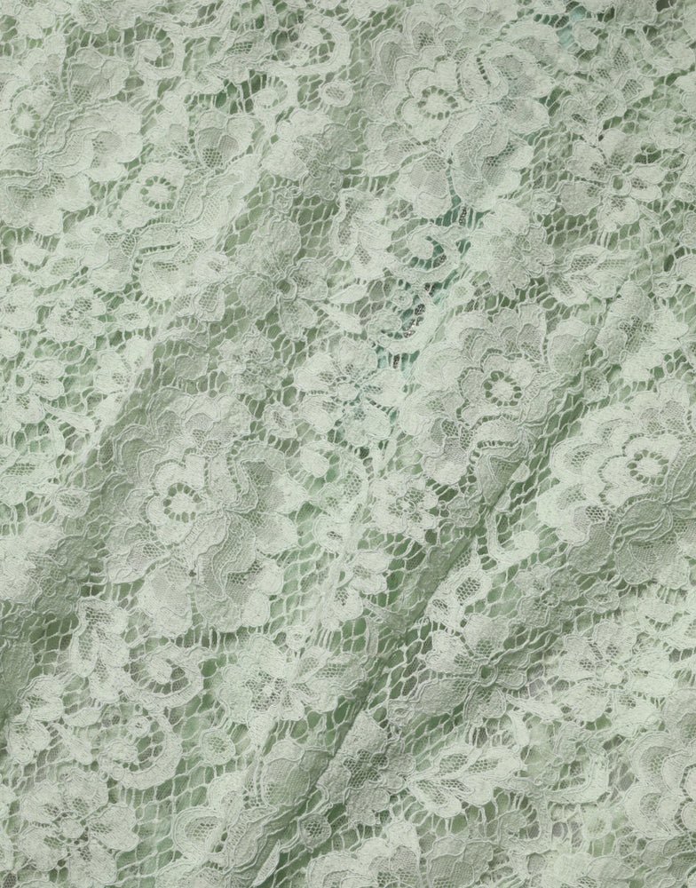 Dolce & Gabbana Mint Green Floral Lace Trim Midi Dress