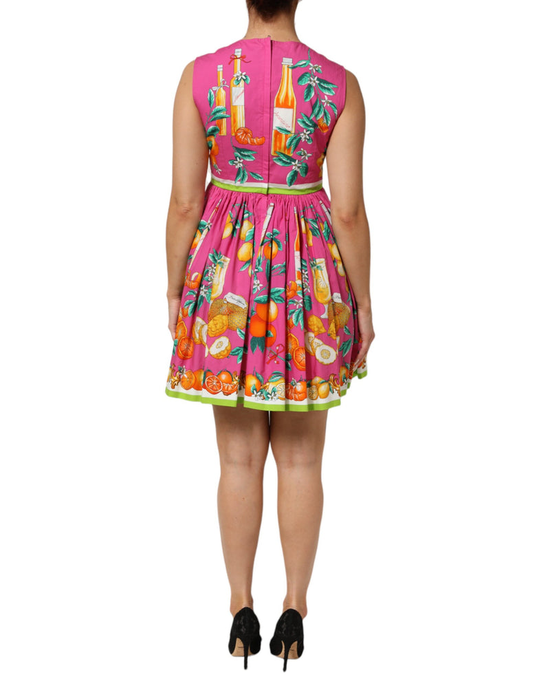 Dolce & Gabbana Pink Fruit Print A-line Mini Sleeveless Dress