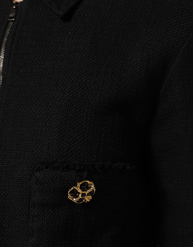 Dolce & Gabbana Black Cotton Full Zip Cropped Coat Jacket