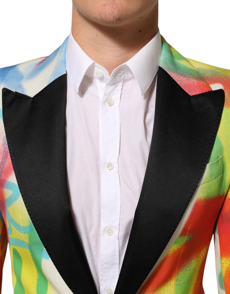 Dolce & Gabbana Multicolor Graffiti SICILIA 1 Button Men Suit Blazer